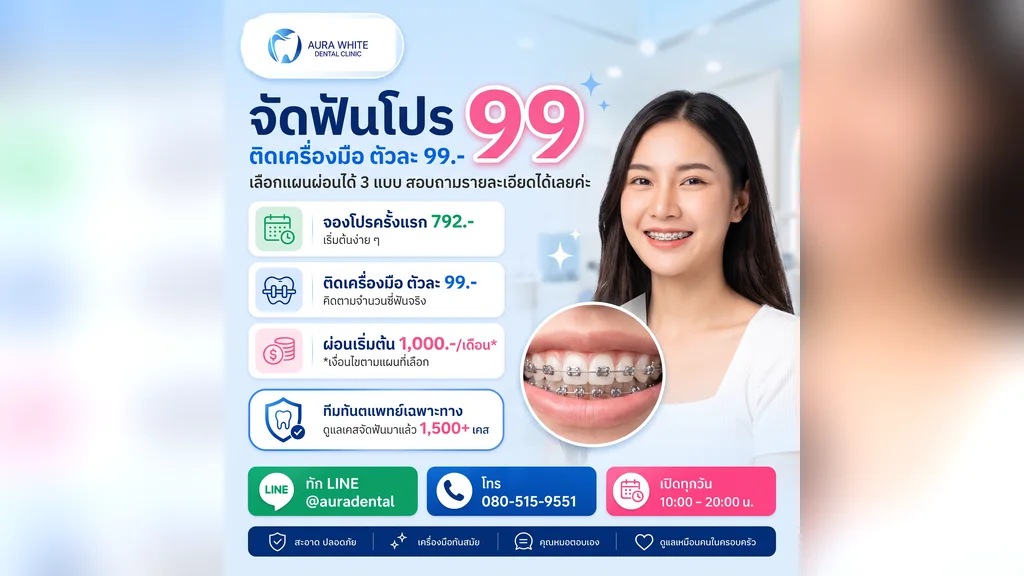 จัดฟันผ่อนได้จริงไหม? เจาะระบบผ่อน "โปร 99" ทั้ง 3 แผนของ AuraWhite